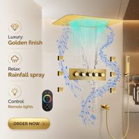 Ensemble de douche de luxe complet doré avec pommeau de pluie de 16 pouces, 6 jets hydro-jets pour le corps, douchette à main et robinet thermostatique intégré