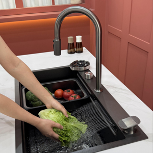 Lavello da Cucina in Acciaio Inox di Alta Qualità con Rubinetto Multifunzione a Cascata e Lavastoviglie Integrata - Product Image 1