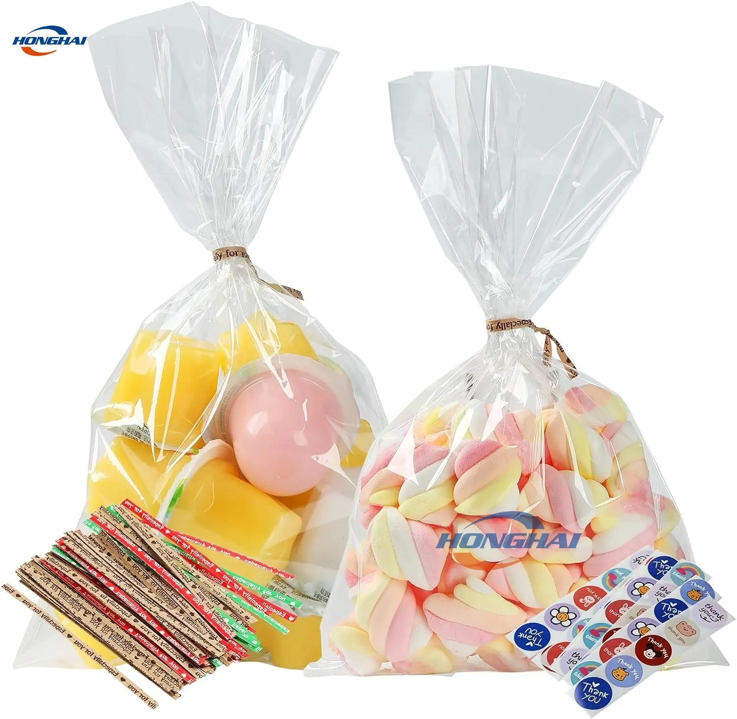أكياس الحلوى، أكياس هدايا بلاستيكية شفافة جيدة للمخبوزات والبسكويت والحلوى، وحلوى عيد الميلاد والتخزين