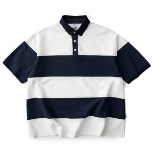 Camisa a Rayas con Bloques de Color para Hombre, Manga Corta, Tejida, Informal, Diseño con Patrón Negro y Gris - Product Image 2