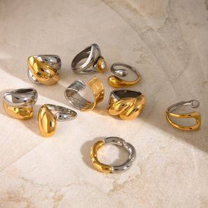 J&amp;D 18K Gold Plated <strong>Stainless</strong> <strong>Steel</strong> Mix Color Ring Geometric Waterproof Fashion <strong>Jewelry</strong> for Women - Product Image 6