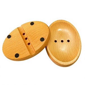 Wooden Soap Dish With Drainage Holes Anti-Slip Natural Finish Simple Shape Design Made in - Product Image 1