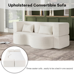 Sofá de Dos Plazas con Tapizado de Terciopelo, Diseño de Arco Sellado y Compresible, 217 cm, Forma Ondulada Contemporánea, Enrollado al Vacío - Product Image 5