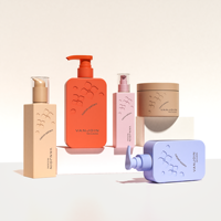 Nouvel ensemble de flacons en plastique HDPE rose gaufré de 120 ml, 250 ml pour savon liquide et gel douche, et flacon pompe de 300 ml pour shampoing et lotion, avec pot de 300 g pour gommage corporel