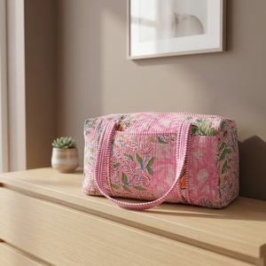 Exclusive Luxury Durable Lightweight Large Capacity Cotton Sport Weekender Travel Bag Handmade Quilted Fabric Block Zipper - Product Image 1
