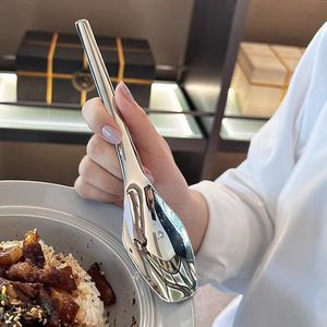 ช้อนสี่เหลี่ยมสแตนเลส 304,ช้อนด้ามยาวไวรัล, ช้อนรับประทานอาหารตะวันตกในร้านอาหาร, อุปกรณ์ใช้ในบ้าน - Product Image 2