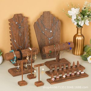 Solid Wood Jewelry Display Rack 8-Piece Set <b>Necklace</b> Earring <b>Ring</b> Stand Desktop Storage Organizer For Jewelry Showcase - Product Image 2