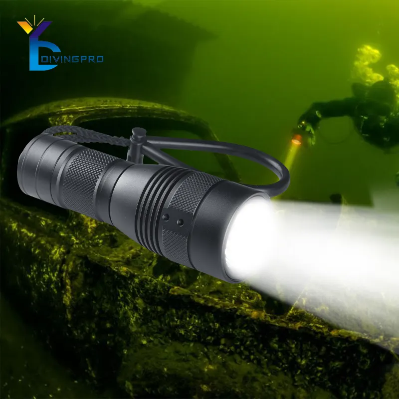 Hotsale Chất lượng cao không thấm nước IP68 LED Torch ánh sáng dưới nước 100m Led đèn pin ngọn đuốc