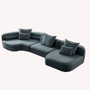 Italian Velvet <b>Lounge</b> Sofa Large Scale <b>Light</b> Luxury Style Hotel Lobby Reception Furniture Solid Wood Frame Abstract Pattern - Product Image 4