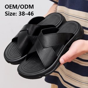 Sandales pour hommes en <span class=keywords><strong>cuir</strong></span> véritable de <span class=keywords><strong>luxe</strong></span> - Antidérapantes, à bout ouvert, à lacets croisés, tongs d'été - Product Image 1