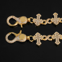 Chaîne de pantalon Fealux 15 mm plaquée argent avec croix et symbole infini, design bling zircon, bijoux hip-hop raffinés