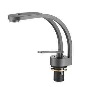 Robinet <span class=keywords><strong>de</strong></span> salle <span class=keywords><strong>de</strong></span> bain monotrou en cuivre d'art créatif moderne pistolet gris tout laiton céramique eau chaude froide toilette lavabo robinet creux - Product Image 1