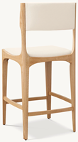 Tabouret de bar en chêne massif avec cadre en bois sculpté, coussin rembourré en tissu bouclé, tabouret de bar moderne pour la maison ou le pub