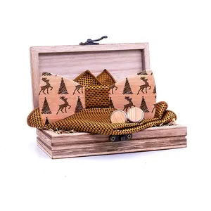 classic adults wooden bow tie handkerchief cufflink gift box set for christmas