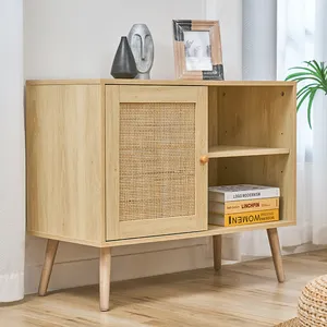 Mueble de ratán para sala de estar, mesa moderna con pata de madera sólida para consola de TV