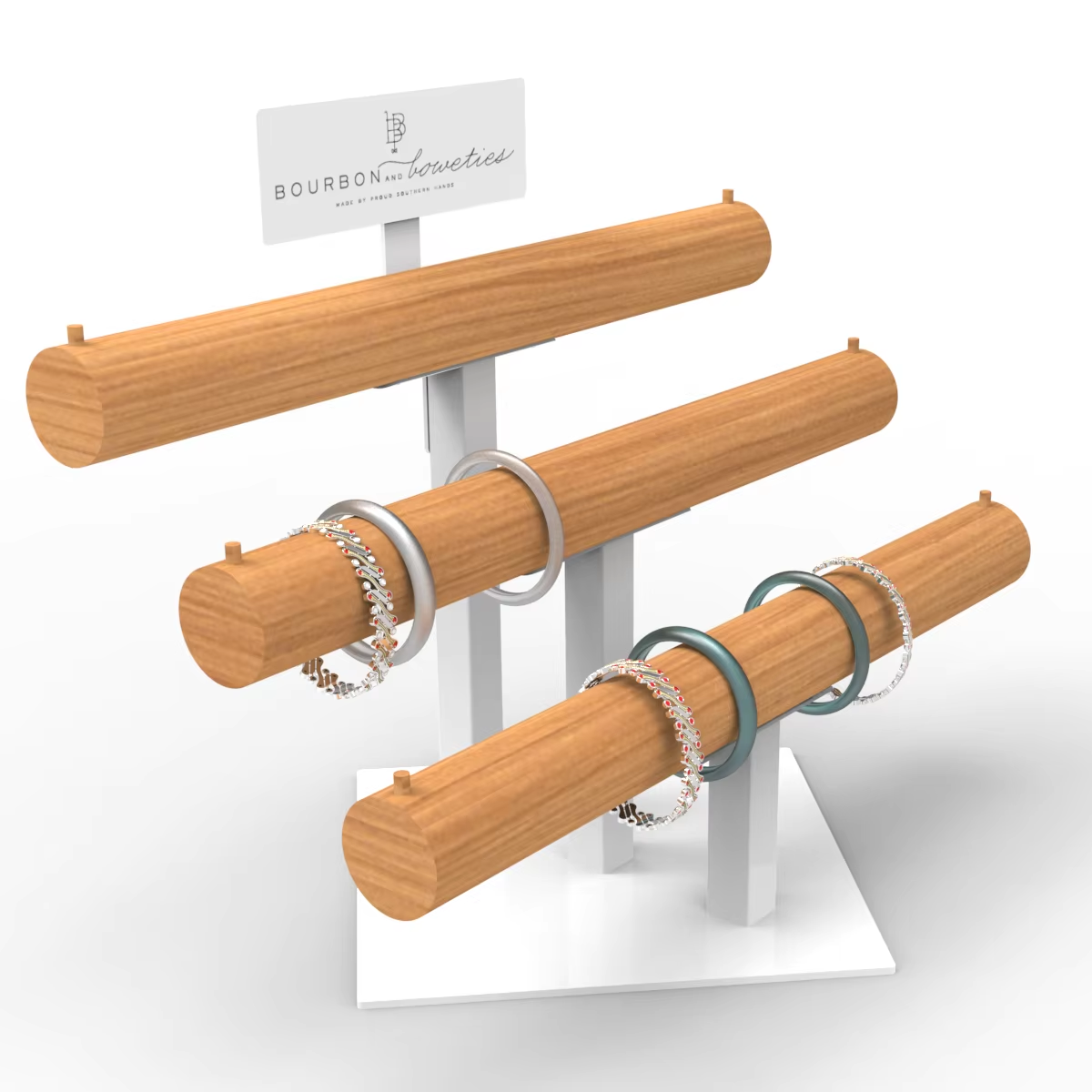 Wood Foldable for Hand Chain Display Stand with Ladder Shelf and Base for Retail Store — view 1