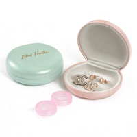 Mini étui portable pour lentilles de contact, couleur macaron, boîte de rangement ronde pour bijoux, boucles d'oreilles, bagues, logo personnalisé, petit miroir de voyage
