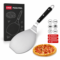 Manjia Spatule à pizza en acier inoxydable, forme arc de cercle, avec manche en bois, pour le transfert de gâteaux et pizzas
