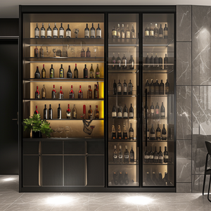 Mobile da Parete Moderno <span class=keywords><strong>per</strong></span> Ristorante con Luci LED, Vetrina in Metallo <span class=keywords><strong>per</strong></span> Esposizione Vini, Armadietto in Vetro <span class=keywords><strong>per</strong></span> Conservazione Vini - Product Image 1