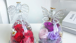 Statuette di Angeli in Vetro Trasparente con Fiori Secchi Viola e Luce per Donne, Fidanzate, Nonne, Mogli, Sorelle, Figlie, San Valentino - Product Image 4