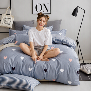 Poland Stock Scattered <b>Heart</b> Cotton <b>Bedding</b> Set Blue Grey <b>Love</b> Duvet Cover for B&B EU Dropshipping 3pcs - Product Image 3