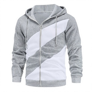 Men's Gray White Color Blocking Hooded Sweatshirt Regular Fit Casual French Terry Hoodie Winter Wear 100% Cotton Breathable - Product Image 2