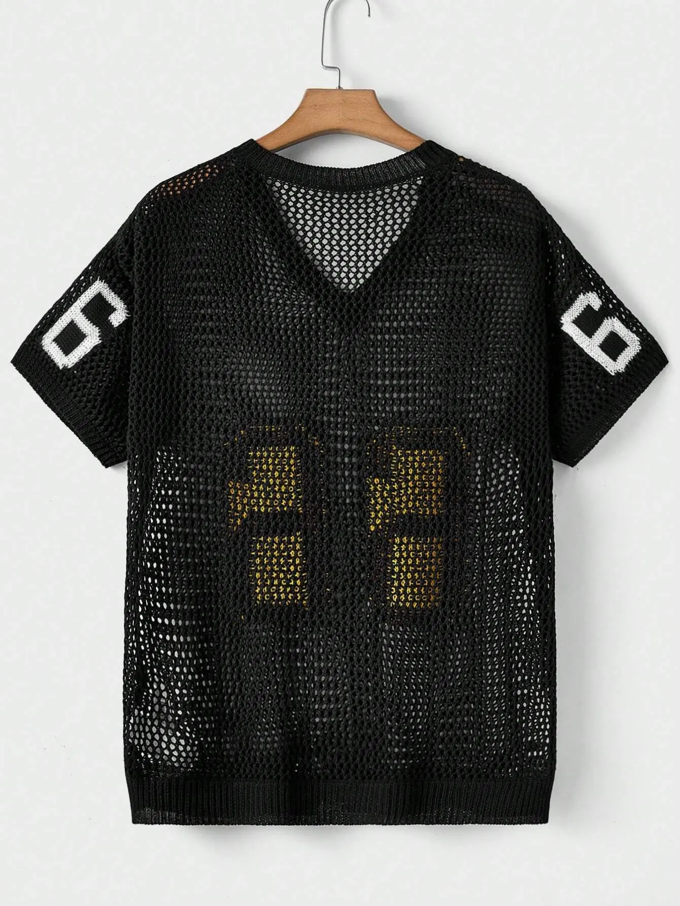 Manufacturer Men'S Digital Pattern Letter V Neck Short Sleeve Knitted Sweater Shirt