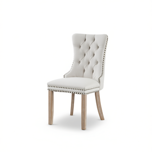 Silla de Comedor Moderna de la Colección Db Nikki, Tapizada en Lino con Diseño Tufted, Patas de Madera Maciza y Detalles de Tachuelas - Product Image 1