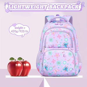 Purple Butterfly Flower Student Backpack Set Lightweight School Bag Large Capacity Zipper Bookbag for Girls - Product Image 4