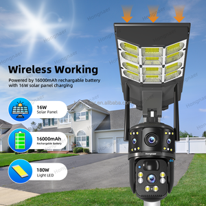 Hongnaer 4MP inalámbrico 4G lente Dual Solar Surveil PTZ Cámara V380 Pro seguridad al aire libre 4G tarjeta Sim CCTV cámara de luz de calle Solar - Product Image 4