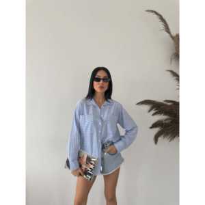 Chemise boutonnée en popeline rayée pour femme, manches longues, décontractée, à porter au quotidien - Product Image 2