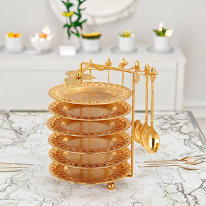 Ensemble de plateau à fruits et cuillère en métal Art Déco avec fonction de changement de couleur pour le thé de l'après-midi, plateau à gâteaux, plateau à collations, plateau de mariage/Eid - Product Image 3