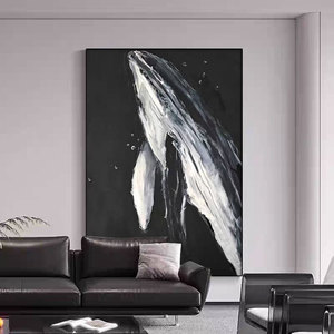 Cuadro Decorativo Moderno <span class=keywords><strong>de</strong></span> Alta Gama con Marco Negro, Blanco y Gris, Estilo Romano, con Diseño <span class=keywords><strong>de</strong></span> Ballena, <span class=keywords><strong>para</strong></span> Sala <span class=keywords><strong>de</strong></span> Estar o Entrada - Product Image 1