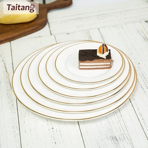 ชุดจานอาหารค่ำทรงกลมสีขาวหรูหราสำหรับขายส่ง จานเซรามิกพอร์ซเลนขนาด 7 นิ้ว 8 นิ้ว 9 นิ้ว ขอบสีทอง - Product Image 2