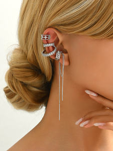 ชุดต่างหูแบบหนีบสำหรับผู้หญิงหลายสไตล์แฟชั่นใหม่ต่างหูห่วงทองแดงเซอร์โคเนียทรงเรขาคณิตระดับไฮเอนด์แบบเรียบง่าย - Product Image 2