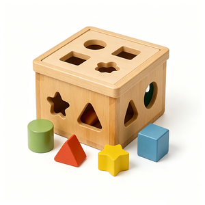 Cube de tri de formes en bois personnalisé par le fabricant, jeu de reconnaissance de blocs colorés faits à la main, jouet en bois Montessori du Vietnam - Product Image 1