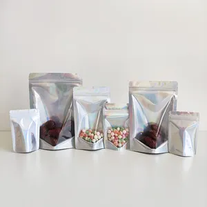 12x20cm Holographique Ziplock Sacs Feuille D'aluminium Hologramme Snack Bonbons Alimentaire Poche Stand up Zipper Holographique Sac