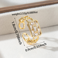 Bague ouverte ajustable en or scintillant délicat, avec maillons gourmette et mosaïque de zircone cubique taille baguette, éblouissante et radieuse, bijou pour femme, cadeau