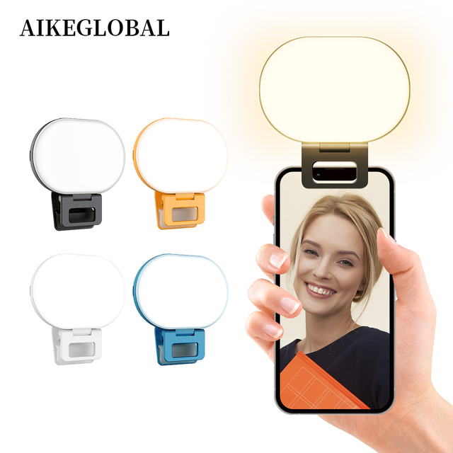 AIKEGLOBAL Mobile Phone External Fill Light Portable LED Beauty Selfie Light Rechargeable Mini Oval Fill Light for Phone