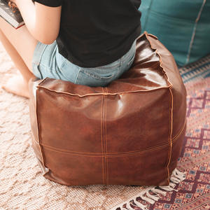 Sac de rangement carré en cuir marocain imperméable paresseux tabouret à langer extensible pour salon baie vitrée siège Pier Old - Product Image 1