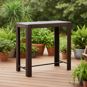 <b>Brown</b> Pe Rattan Bar <b>Table</b> Square Powder Coated Steel Base Modern Outdoor Home Bar Furniture - Product Image 2