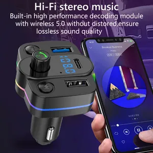 Hot Sell Wireless Car FM Transmitter Mp3 Player With Dual Usb Type-C 5V1A Fast Charging Colorful LED Lighting Modulator Player