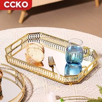 Nampan logam penyimpanan kaca hadiah rumah Hotel mewah 32CM nampan layanan teh makanan penutup kosmetik parfum perhiasan dekoratif nampan logam penyimpanan