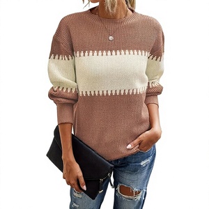 Pull tricoté décontracté pour femme, col rond torsadé, couleur unie, maille torsadée, 100 % coton, 300 GSM, bonne qualité, automne-hiver - Product Image 2