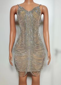 Gaun Bodycon <span class=keywords><strong>Prom</strong></span> Cocktail rumbai kristal tali spageti gaun pesta ulang tahun wisuda gaun pesta klub malam pakaian dansa - Product Image 6