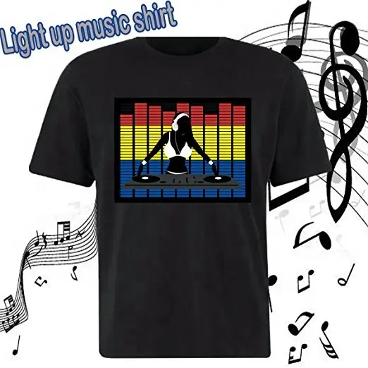 Camiseta led edm com som ativo, camiseta led de alta qualidade com luz para cima, led