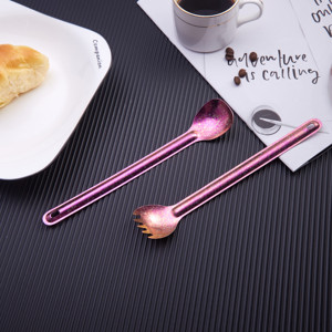 ช้อนส้อม2อิน1ช้อนอุปกรณ์สำหรับปิคนิคไทเทเนียมด้ามจับยาวโลโก้ ODM - Product Image 5