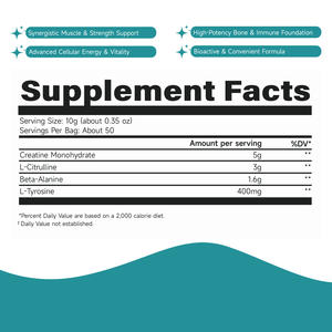 Vegan, sans OGM, certifié COA GMP, sans sucre, 10 g par portion, complexe pré-entraînement, poudre de créatine monohydrate, personnalisation complète - Product Image 2