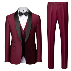 Traje de Novio de Tres Piezas <span class=keywords><strong>para</strong></span> <span class=keywords><strong>Hombre</strong></span>, Cuello en V, Cierre de Botón, Corte Entallado, Color Rojo <span class=keywords><strong>Vino</strong></span>, <span class=keywords><strong>para</strong></span> Padrino de Boda - Product Image 2
