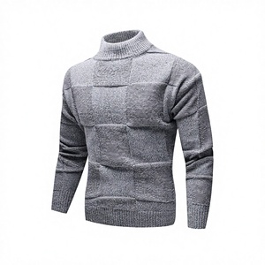 Pull à col haut pour homme pour l'automne/hiver, tendance, polyvalent, respirant, anti-rides, en maille, avec matière nylon/coton - Product Image 2
